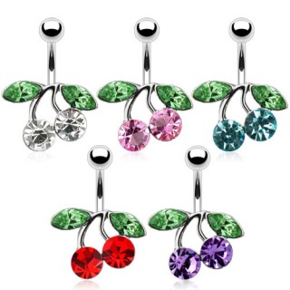 Piercing nombril avec cerises et feuilles