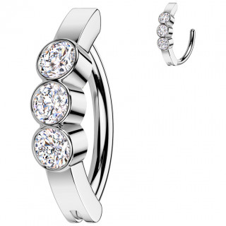 Piercing nombril charni�re � arc serti de 3 zirconiums ronds