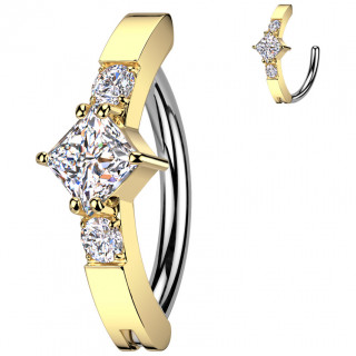Piercing nombril charni�re � face dor�e sertie avec zirconium en losange
