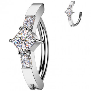 Piercing nombril charni�re � face sertie avec zirconium en losange