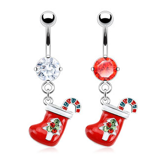 Piercing nombril chaussette de Noel d�cor�e et sertie
