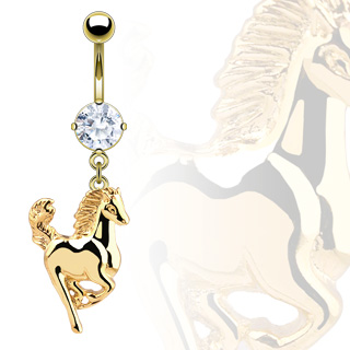 Piercing nombril cheval en saut plaqu� or serti
