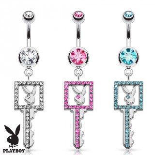 Piercing nombril cl� � contours de strass avec lapin Playboy