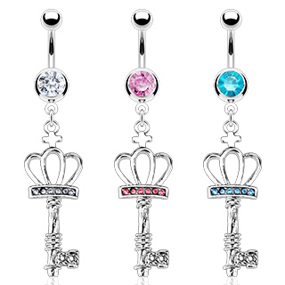 Piercing nombril cl� couronn�e sertie avec croix