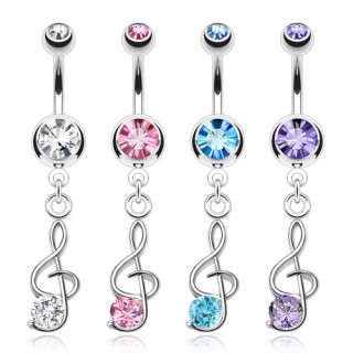 Piercing nombril cl� de Sol � boules serties