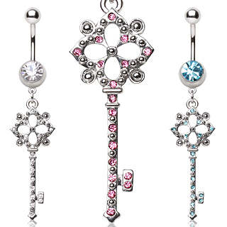Piercing nombril clef fleurie pav�e de strass