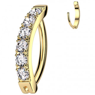 Piercing nombril clipsable clicker Titane dor� serti zirconiums