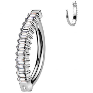 Piercing nombril clipsable Titane � charni�re avec barrette � facettes de zirconiums