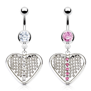 Piercing nombril coeur ajour� serti � chaines de billes