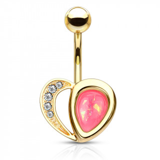 Piercing nombril coeur arc de strass et opale rose - Dor�