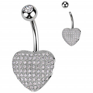 Piercing nombril coeur bomb� pav� de zirconiums