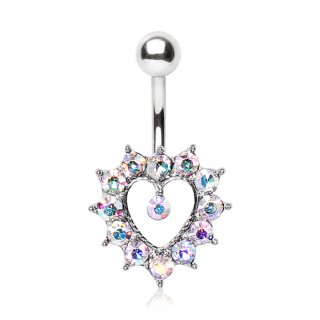 Piercing nombril coeur bord� de strass aurore bor�ale