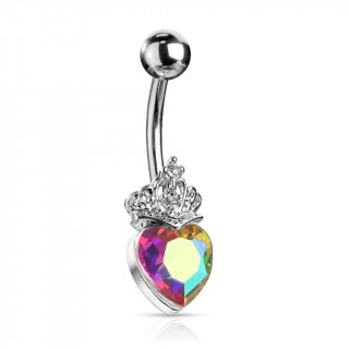 Piercing nombril coeur cristal couronn� - Aurore bor�ale