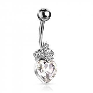 Piercing nombril coeur cristal couronn� - Clair