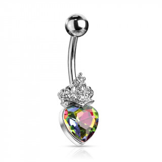 Piercing nombril coeur cristal couronn� - Vitrail Medium