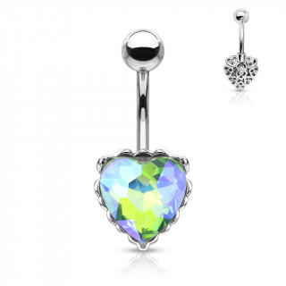 Piercing nombril � coeur cristal et filigrane arri�re - Vert