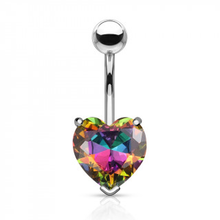 Piercing nombril � coeur cristal facett� - Arc en ciel