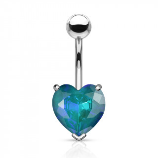Piercing nombril � coeur cristal facett� - Bleu Aqua