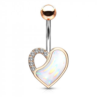 Piercing nombril coeur cuivr� epoxy � bretelle de cristaux - Clair