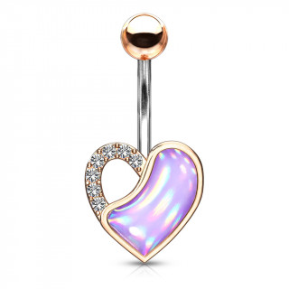 Piercing nombril coeur cuivr� epoxy � bretelle de cristaux - Pourpre