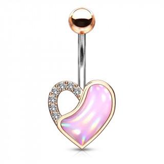 Piercing nombril coeur cuivr� epoxy � bretelle de cristaux - Rose