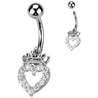 Piercing nombril � coeur de zirconiums clairs couronn�
