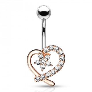 Piercing nombril coeur design cuivr� � fleur strass