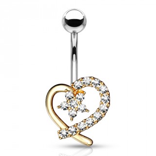 Piercing nombril coeur design dor� � fleur strass
