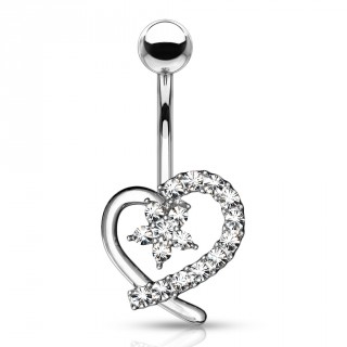 Piercing nombril coeur design � fleur strass