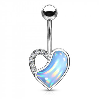 Piercing nombril coeur epoxy � bretelle de cristaux - Bleu aqua