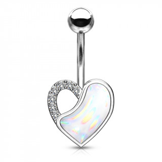 Piercing nombril coeur epoxy � bretelle de cristaux - Clair