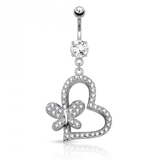 Piercing nombril coeur et papillon pav�s de strass