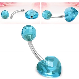 Piercing nombril � coeur facett� bleu aqua