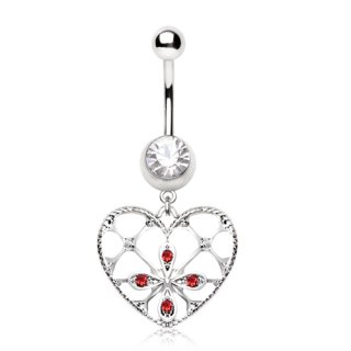 Piercing nombril coeur fleuri style r�tro