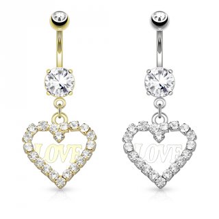 Piercing nombril coeur "LOVE" bord� de strass clairs
