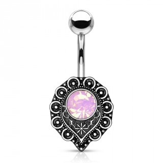 Piercing nombril coeur myst�rieux � opale rose