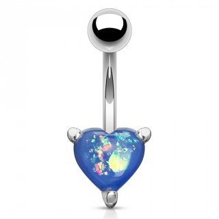 Piercing nombril � coeur d'opale bleue