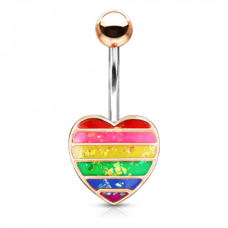 Piercing nombril coeur d'opale multicolore - Cuivr�