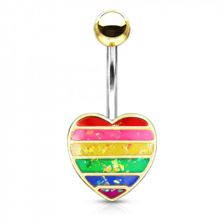Piercing nombril coeur d'opale multicolore - Dor�