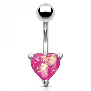 Piercing nombril � coeur d'opale rose