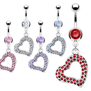 Piercing nombril coeur ouvert pav� de pierres