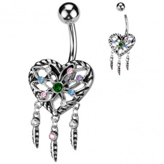 Piercing nombril coeur style attrape-r�ves multicolore