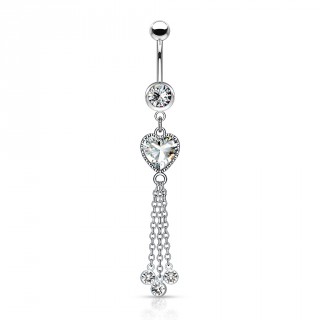 Piercing nombril coeur zirconium � chainettes et strass - Clair