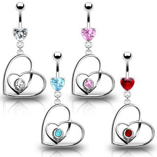 Piercing nombril coeurs de fillins crois�s et sertis