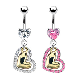 Piercing nombril coeurs dor�s et sertis