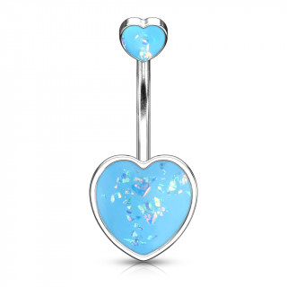 Piercing nombril � coeurs d'opale - Bleu aqua