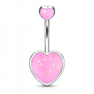 Piercing nombril � coeurs d'opale - Rose