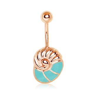 Piercing nombril coquillage cuivr� et emaill� bleu