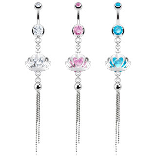 Piercing nombril couronne avec chainettes � billes