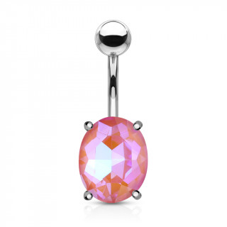Piercing nombril � cristal oval facett� - Rose